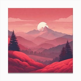 Misty mountains background in red tone 56 Canvas Print