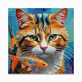 Cat With Fish Canvas Print