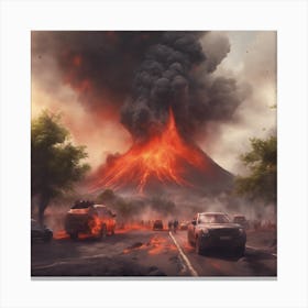 990493 Volcanic Eruption Near The Village, Smoke, Lava, Xl 1024 V1 0 Canvas Print