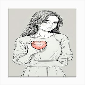 Girl Holding A Heart Canvas Print