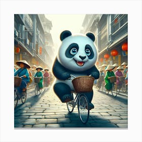 Panda Bear On A Bicycle 6 Canvas Print