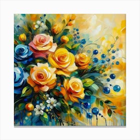 Colorful Roses oil painting abstract painting art 4 Canvas Print