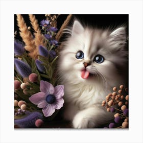 Kitten With Flowers 2 Canvas Print