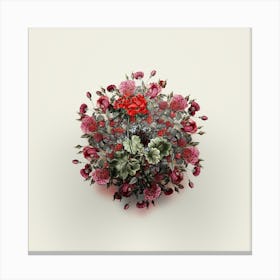 Vintage Scarlet Geranium Flower Wreath on Ivory White n.1500 Canvas Print
