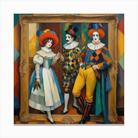 Harlequin Trio Taking A Photo Canvas Print