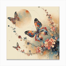 Japanese Butterfly Art with Moon Canvas Print