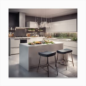 Modern kitchen interior with smart home features, sleek design, architectural photography Canvas Print