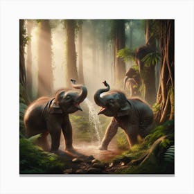 Two Baby Elephants in Jungle 2 Canvas Print