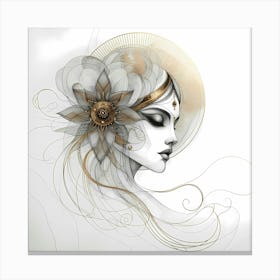 Beauty With Flower In Light Gold Creative Drawing Canvas Print