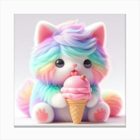 Rainbow Cat With Ice Cream 1 Canvas Print
