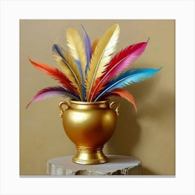 Gold Vase With Feathers 3 Canvas Print