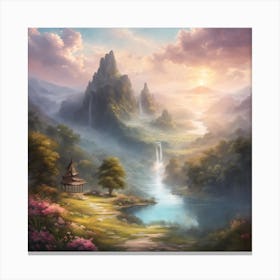 Waterfall In The Mountains Canvas Print