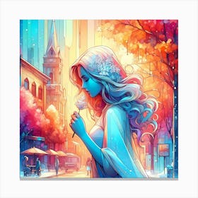 Blue Girl In The City Canvas Print