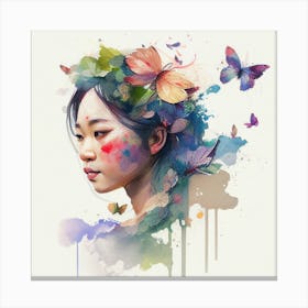Watercolor Floral Asian Woman #7 Canvas Print
