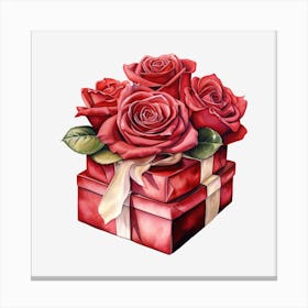 Red Roses In A Gift Box 1 Canvas Print