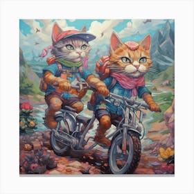 Two Cats Riding Bikes Canvas Print