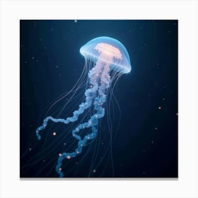 An Ethereal Jellyfish With Tendrils Of Flowing, Bioluminescent Light Drifting Through A Cosmic Sea Canvas Print