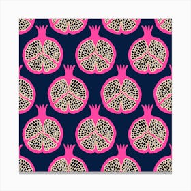 POMEGRANATES Fresh Ripe Plump Fruit in Fuchsia Hot Pink Sand on Midnight Blue Canvas Print