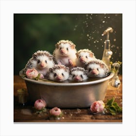 Baby Girl Hedgehogs Bath Canvas Print