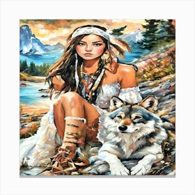 Indian Woman With Wolf-Drucke 09.12.2024--36d571e9 Canvas Print