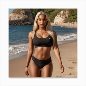 Sexy Black Woman On Beach Canvas Print