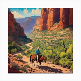 Detailed, vibrant illustration of a cowboy in the copper canyons the Sierra of Chihuahua State Canvas Print