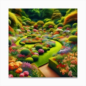 An Image Of A Picturesque Garden Adorned With Diverse, Vibrant Flowers In Full Bloom Canvas Print