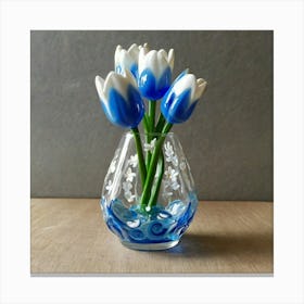 Blue Tulips In Vase Canvas Print