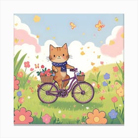 Adorable Kitty Rides Kid S Bike With Colorful Flowers 1 Canvas Print