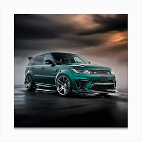 A Dramatic High Contrast Cinematic Photograph Of A Green Range Rover Canvas Print