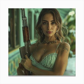 Sexy Girl With Gun Canvas Print