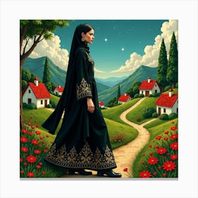 Muslim Woman In Black Canvas Print