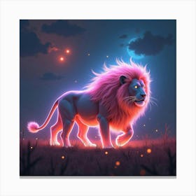 A Surreal Lion With A Mane Of Flowing, Neon Plasma Prowling Through An Otherworldly Savanna 1 Canvas Print