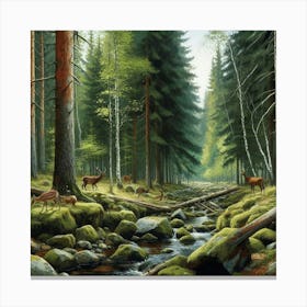 Deer In The Forest, Acrylic Painting Style 6 Canvas Print