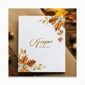 Autumn Themed Greeting Card Featuring Ornate Calligraphy Intertwining Richly Hued Maple Leaves And (1) Canvas Print