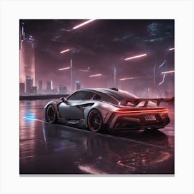 Shipping On The Concrete Floor, The Background Is The Starry Sky As Well As The City Night Scene, So Canvas Print