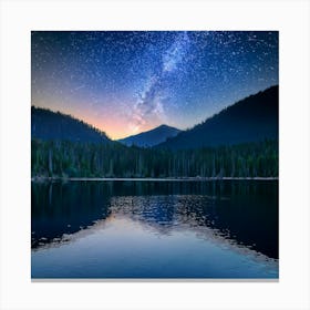 Night Sky Over A Mountain Lake 1 Canvas Print