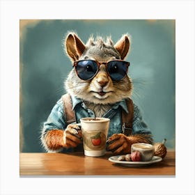 Squirrel With Coffee 1 Canvas Print