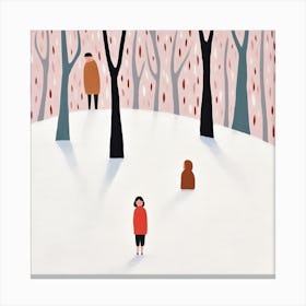 Winter Snow Scene, Tiny People And Illustration 3 Canvas Print