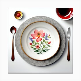 Plate With Flowers Art Canvas Print