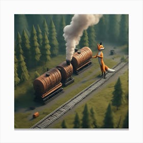 Fox On The Train Canvas Print