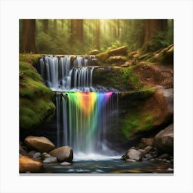 Rainbow Waterfall In The Forest Canvas Print