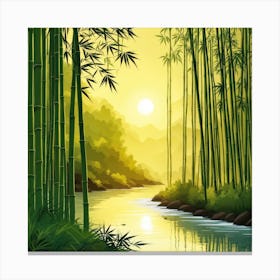 A Stream In A Bamboo Forest At Sun Rise Square Composition 132 Canvas Print