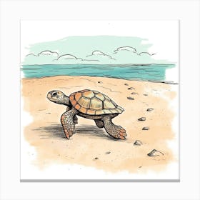 Cute Sea Turtle On The Beach Drawing 8 Canvas Print