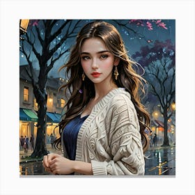 Girl At Night Canvas Print