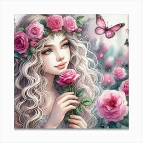 Girl With Roses 3 Canvas Print