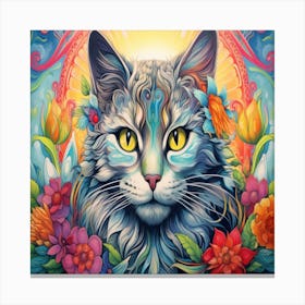 Cat With Flowers Canvas Print