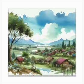 Watercolor Village Background Canvas Print