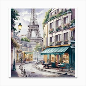 Paris Street Scene Illustration Watercolour (4) Canvas Print