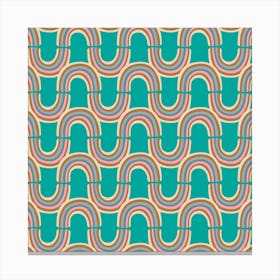 RAINBOW REFLECTION Retro Wavy Abstract Stripe in Vintage Pastel Multi-Colours on Aqua Turquoise Canvas Print